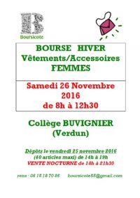 BOURSE HIVER vêtements et accessoires FEMMES. Le samedi 26 novembre 2016 à Verdun. Meuse. 